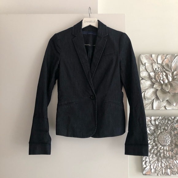 ZARA Dark Wash Chambray Blazer - Picture 2 of 9